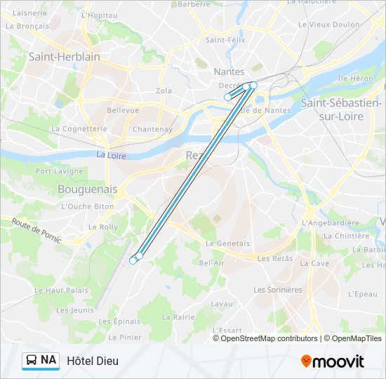Plan de la ligne NA de bus