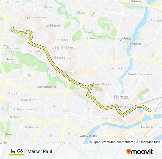 Plan de la ligne C8 de bus