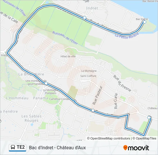 Plan de la ligne TE2 de bus
