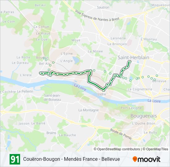 Plan de la ligne 91 de bus