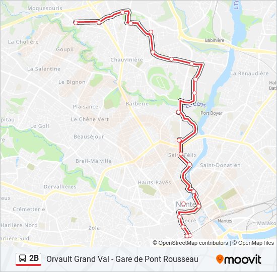 Plan de la ligne 2B de bus