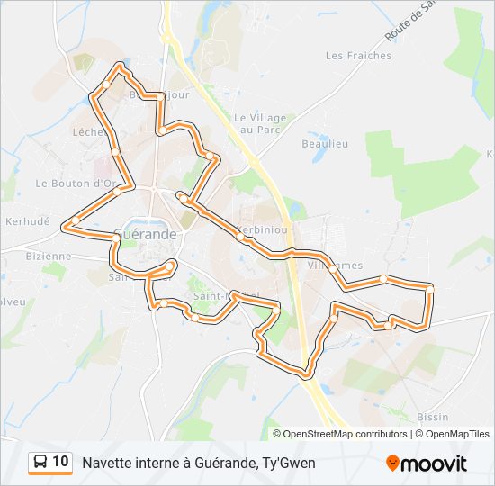 Plan de la ligne 10 de bus