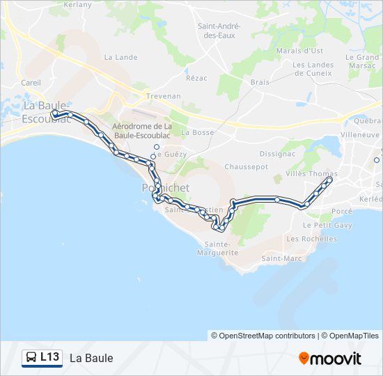 Plan de la ligne L13 de bus