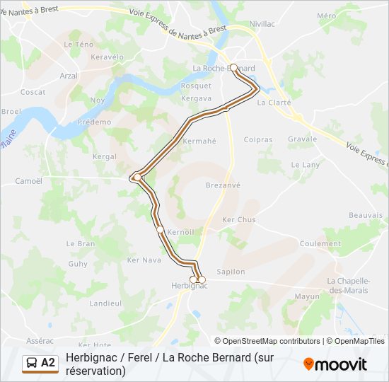 Plan de la ligne A2 de bus