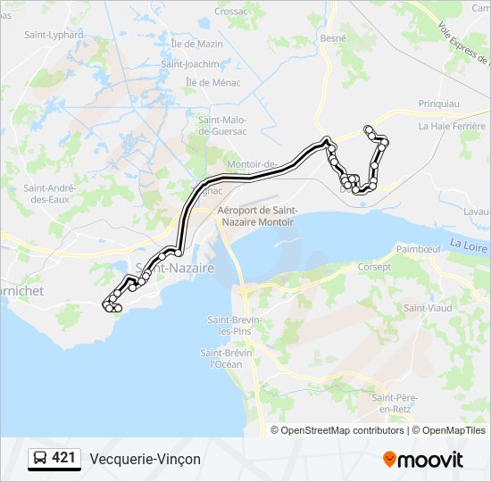 Plan de la ligne 421 de bus