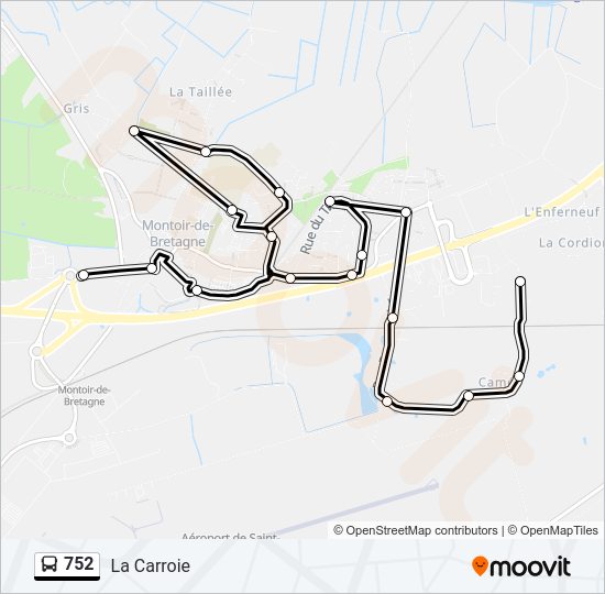 Plan de la ligne 752 de bus