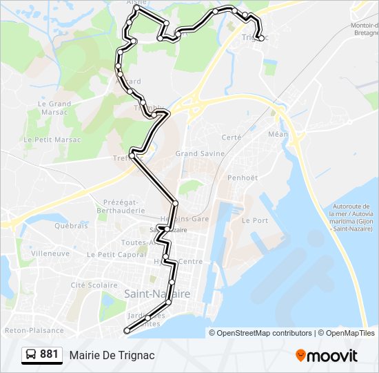 Plan de la ligne 881 de bus