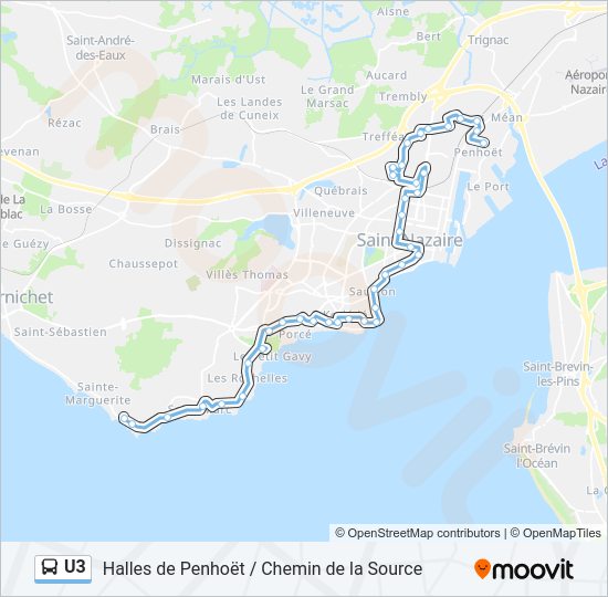 Plan de la ligne U3 de bus