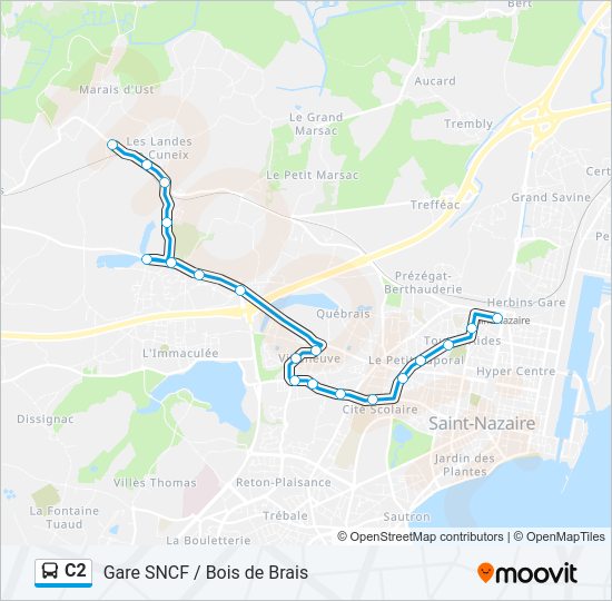Plan de la ligne C2 de bus