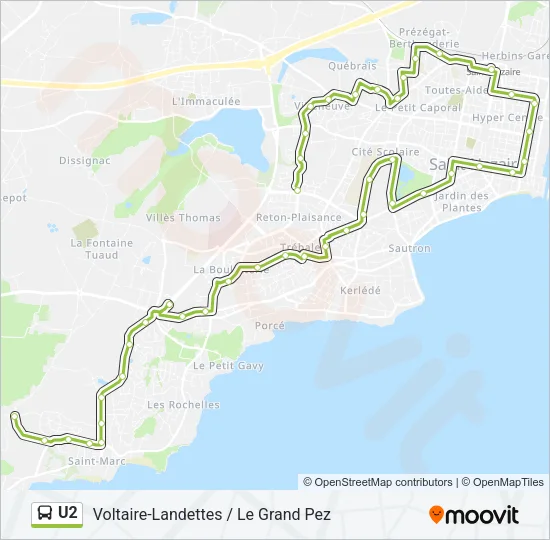 Plan de la ligne U2 de bus