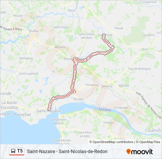Plan de la ligne T5 de bus