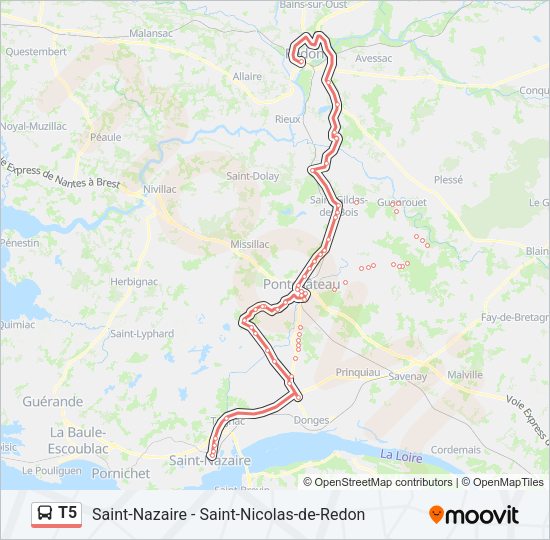 Plan de la ligne T5 de bus