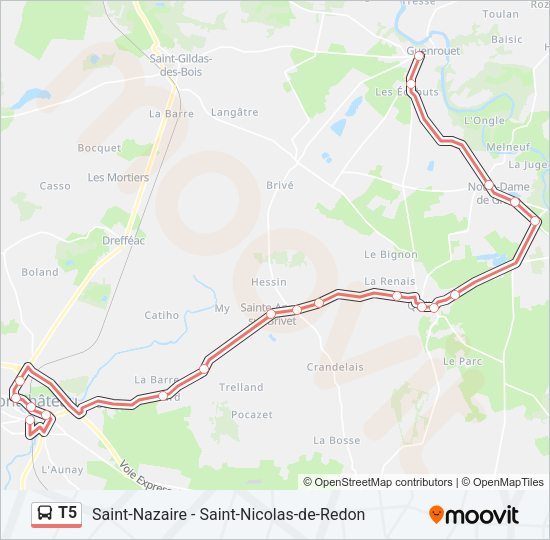 Plan de la ligne T5 de bus