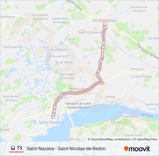 Plan de la ligne T5 de bus