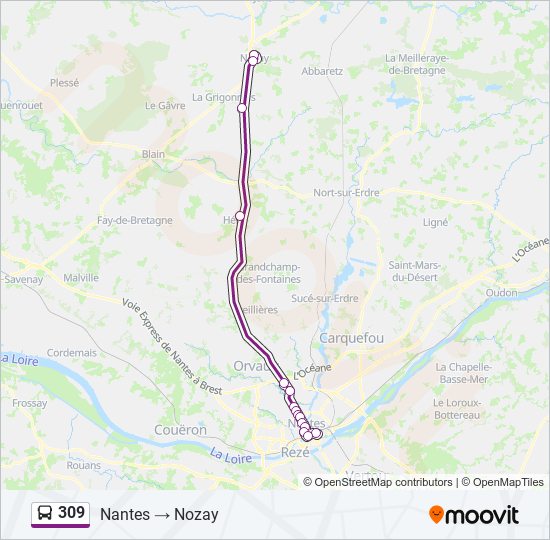 309 Itinéraire: Horaires, Arrêts & Plan - Nantes → Nozay (mis à jour)