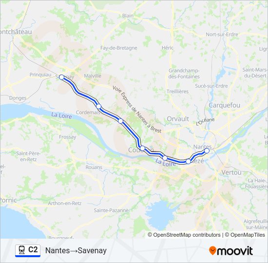 Plan de la ligne C2 de train