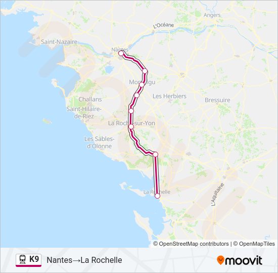 Plan de la ligne K9 de train