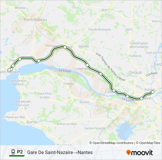 Plan de la ligne P2 de train