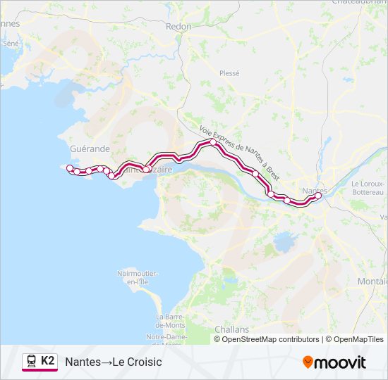Plan de la ligne K2 de train