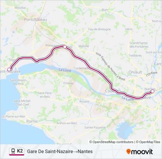Plan de la ligne K2 de train