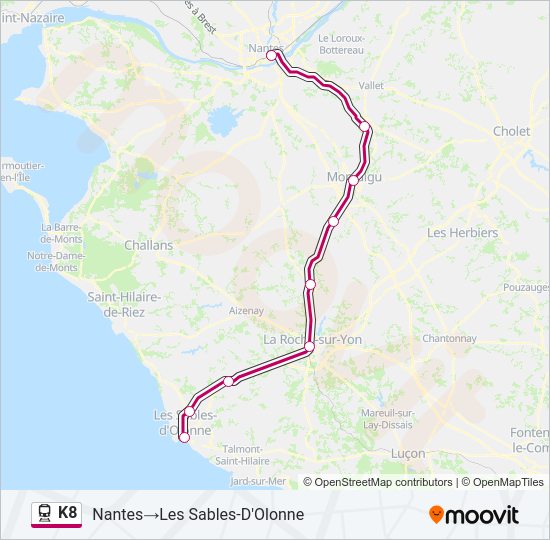Plan de la ligne K8 de train