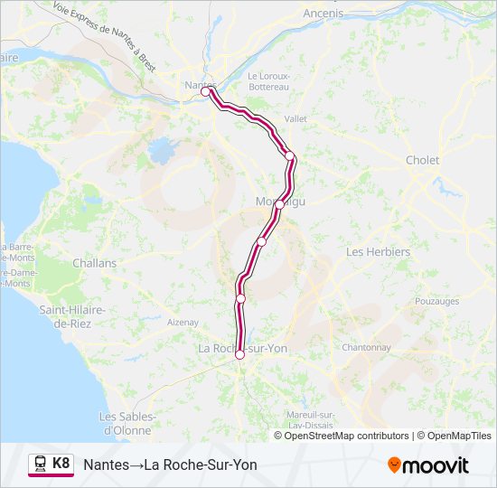 Plan de la ligne K8 de train