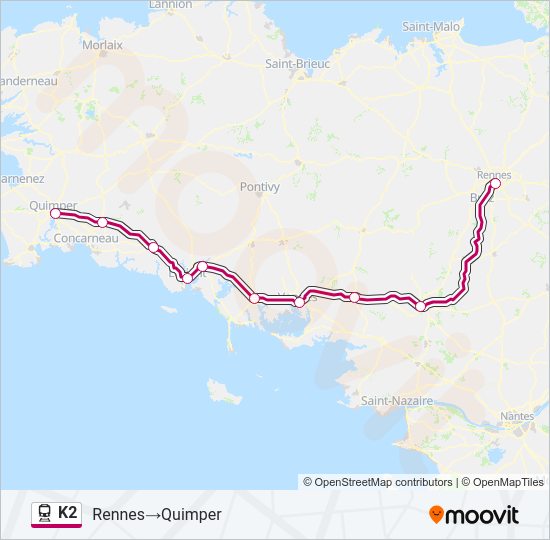 Plan de la ligne K2 de train