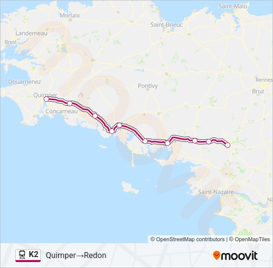 Plan de la ligne K2 de train