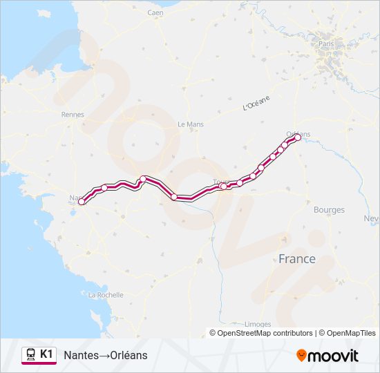Plan de la ligne K1 de train