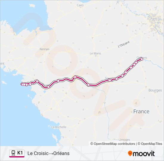Plan de la ligne K1 de train