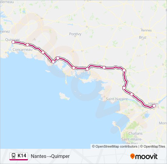 Plan de la ligne K14 de train