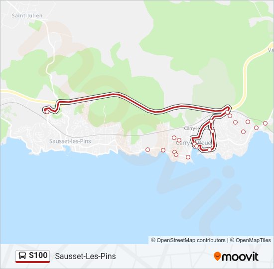 Plan de la ligne S100 de bus