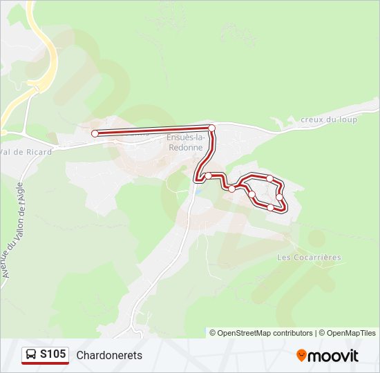 Plan de la ligne S105 de bus