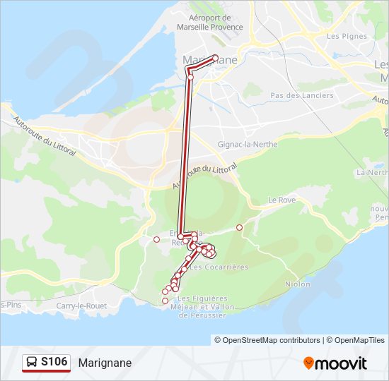 Plan de la ligne S106 de bus