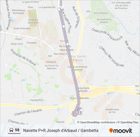 Plan de la ligne 98 de bus