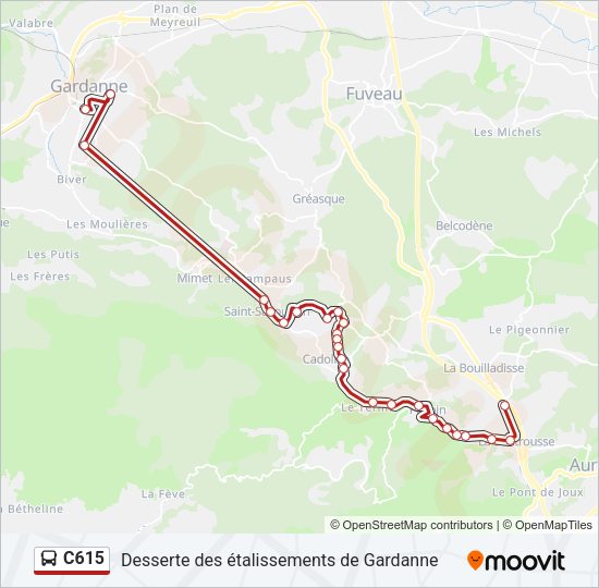 Plan de la ligne C615 de bus