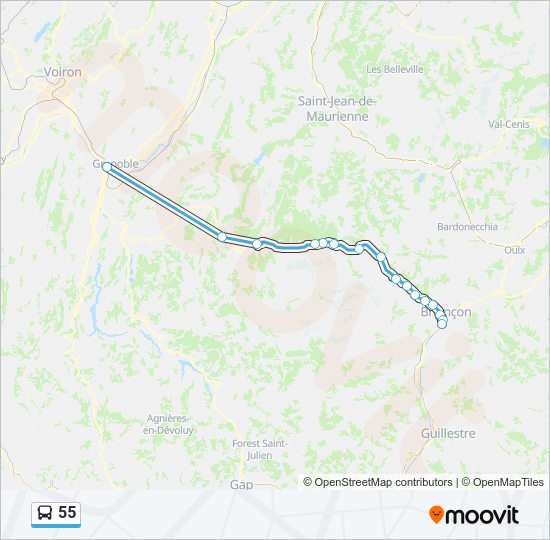 Plan de la ligne 55 de bus