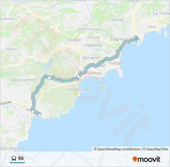 Plan de la ligne 90 de bus