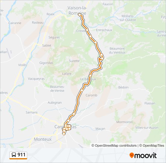 Plan de la ligne 911 de bus