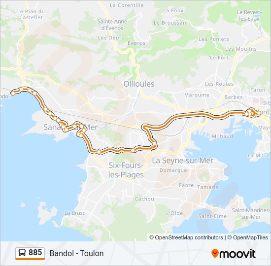 Plan de la ligne 885 de bus