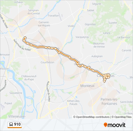 Plan de la ligne 910 de bus