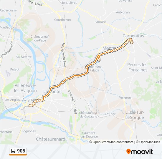 Plan de la ligne 905 de bus