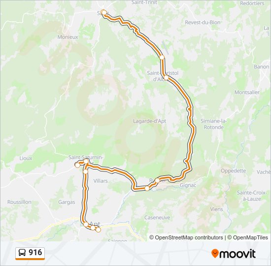 Plan de la ligne 916 de bus