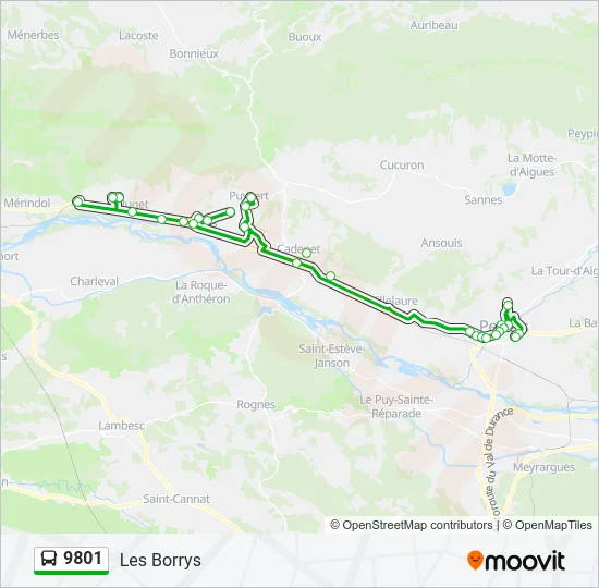 Plan de la ligne 9801 de bus