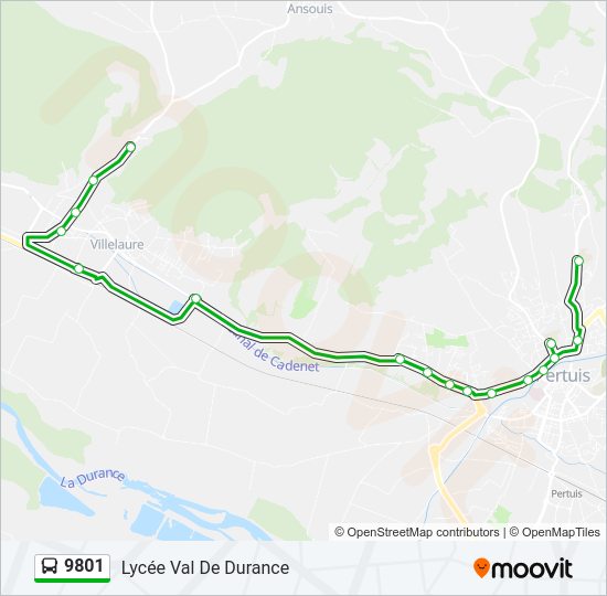 Plan de la ligne 9801 de bus