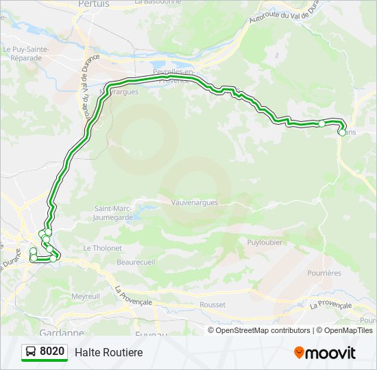 Plan de la ligne 8020 de bus