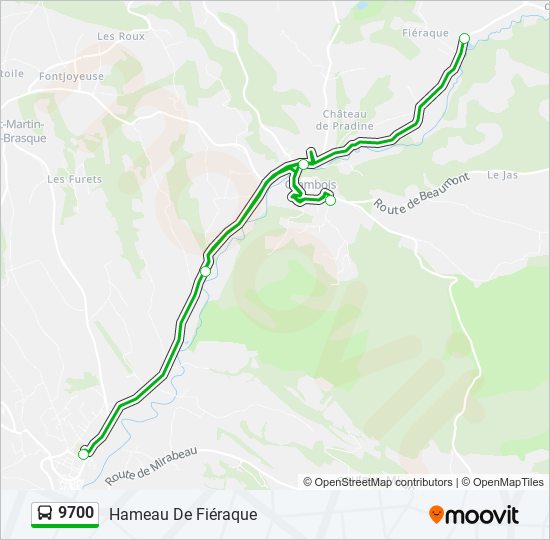 Plan de la ligne 9700 de bus