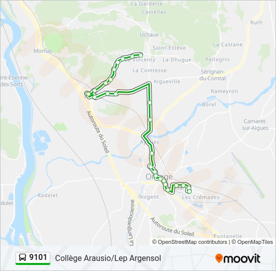 Plan de la ligne 9101 de bus