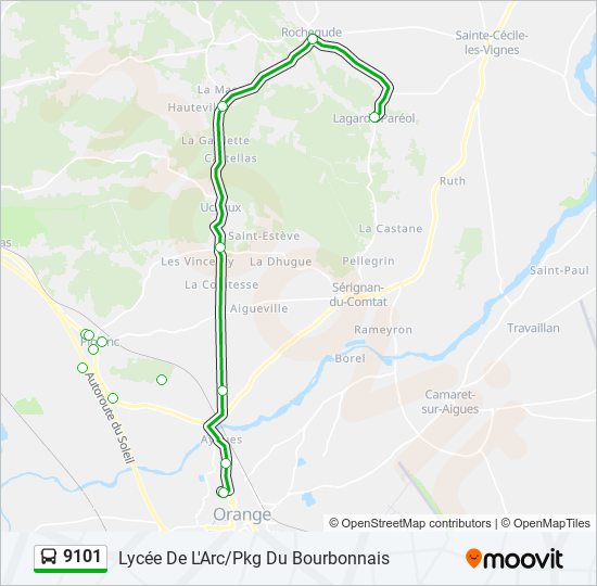 Plan de la ligne 9101 de bus