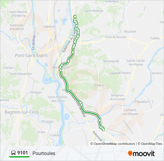 Plan de la ligne 9101 de bus